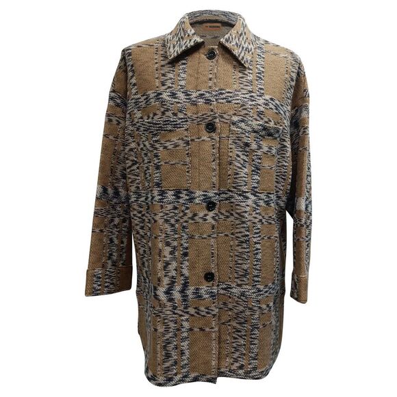 Missoni Knitted Button-Down Coat with Pockets in Brown Wool